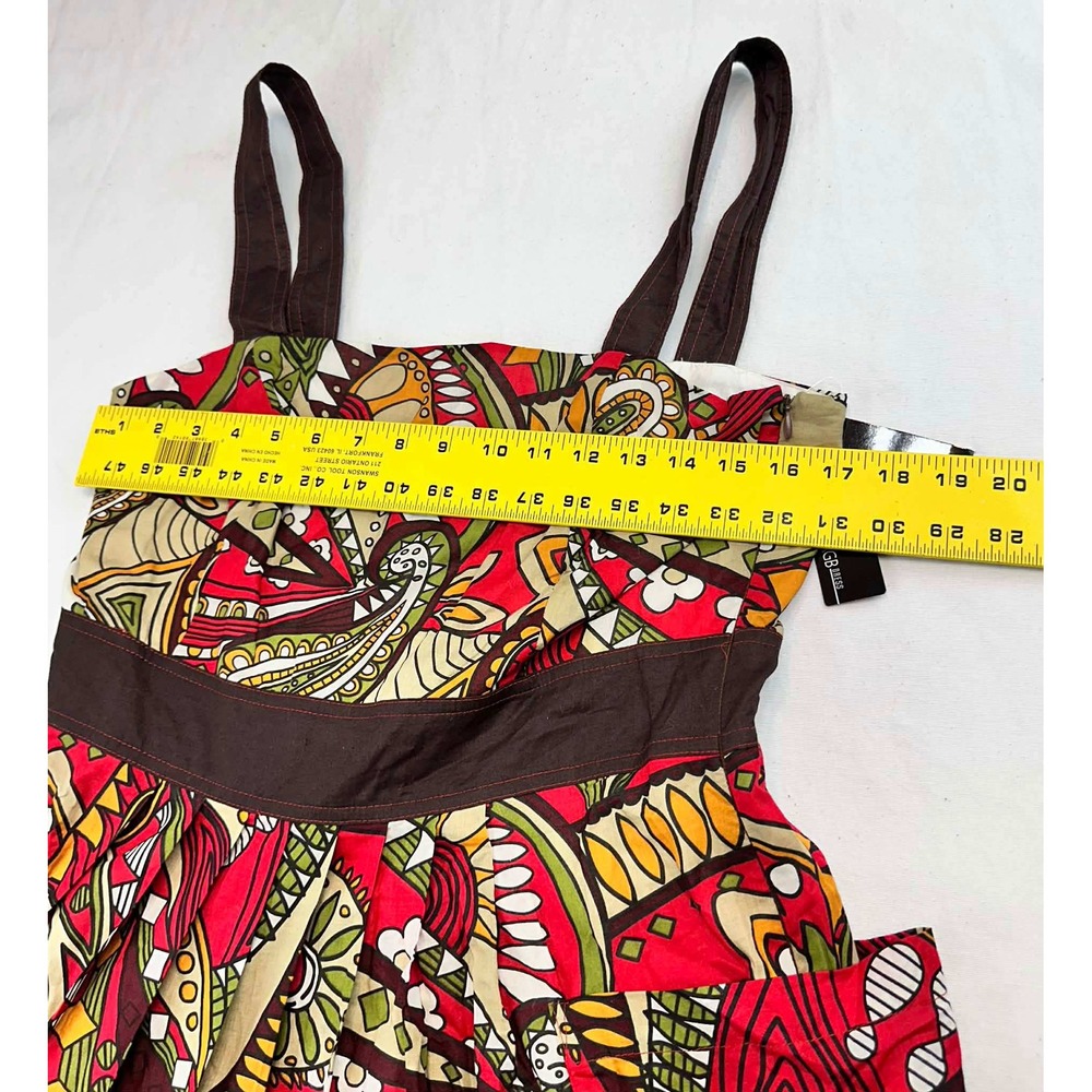 Bohemian Festival Retro Print‎ Dress Brown Multicolor w/pockets Woman 12 AGB - Picture 6 of 7